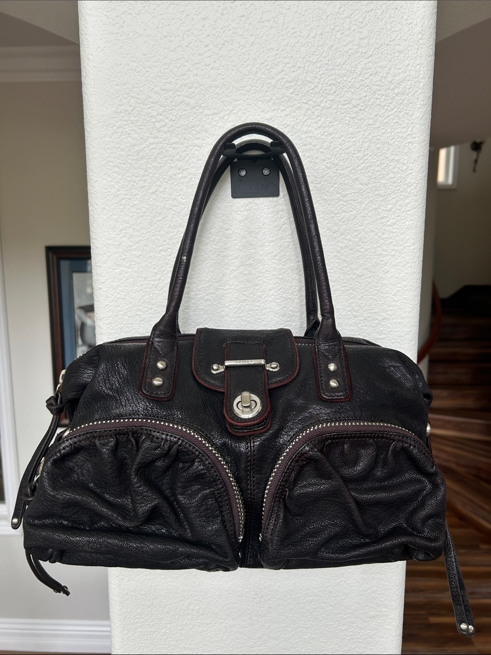Botkier Bianca SatchelBlack Leather Shoulder Bag with Dual Front Pockets